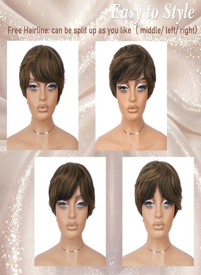 رويس باروكة شعر بشري بقصة بيكسي من رويس - باروكات قصيرة للنساء ذوات البشرة السمراء مع غرة، باروكة مموجة طبيعية متعددة الطبقات، بدون غراء، 1B/30# - Image 2